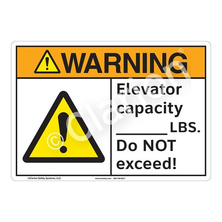 ANSI/ISO Comp. Warning Elevator Capacity Safety Signs Indoor/Outdoor Flexible Polyester (ZA) 10x7